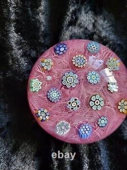 Peter McDougall LE Spaced Millefiori On Pink Muslin Art Glass Paperweight. Ltd
