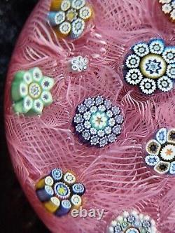 Peter McDougall LE Spaced Millefiori On Pink Muslin Art Glass Paperweight. Ltd