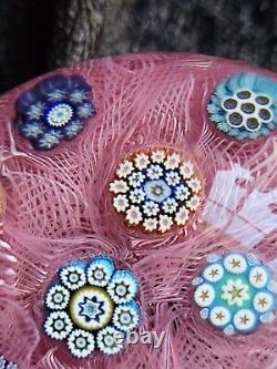 Peter McDougall LE Spaced Millefiori On Pink Muslin Art Glass Paperweight. Ltd