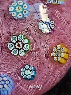 Peter McDougall LE Spaced Millefiori On Pink Muslin Art Glass Paperweight. Ltd
