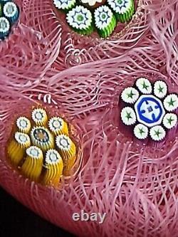 Peter McDougall LE Spaced Millefiori On Pink Muslin Art Glass Paperweight. Ltd