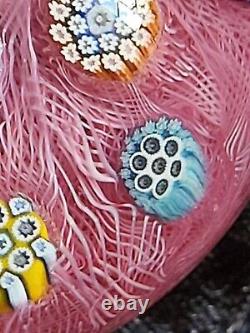 Peter McDougall LE Spaced Millefiori On Pink Muslin Art Glass Paperweight. Ltd