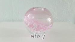 Phillipa Headley Studio Art Glass Spherical Vase In Pink With Air Bubbles Signed