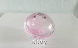 Phillipa Headley Studio Art Glass Spherical Vase In Pink With Air Bubbles Signed