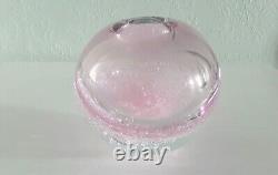 Phillipa Headley Studio Art Glass Spherical Vase In Pink With Air Bubbles Signed