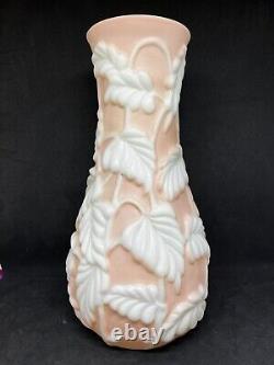 Phoenix Glass Co. Art Deco-Pink & White Philodendron Sculptured Art Glass Vase