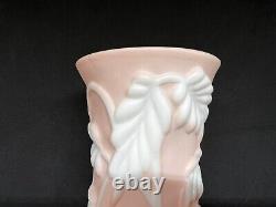 Phoenix Glass Co. Art Deco-Pink & White Philodendron Sculptured Art Glass Vase