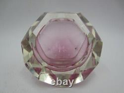Pink 1970s Murano Vetro Artistico Formia Round faceted art glass bowl /label