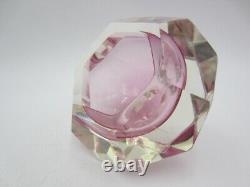 Pink 1970s Murano Vetro Artistico Formia Round faceted art glass bowl /label