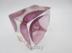 Pink Alessandro Mandruzzato Sommerso Starburst Etched square Murano Bowl