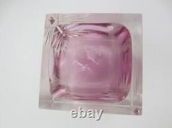 Pink Alessandro Mandruzzato Sommerso Starburst Etched square Murano Bowl