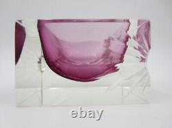 Pink Alessandro Mandruzzato Sommerso Starburst Etched square Murano Bowl