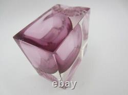 Pink Alessandro Mandruzzato Sommerso Starburst Etched square Murano Bowl