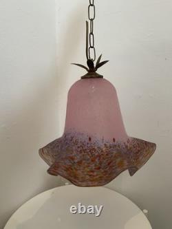 Pink Art Deco Ceiling Light Vintage Murano Style Italian Glass Pendant Shade