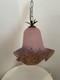 Pink Art Deco Ceiling Light Vintage Murano Style Italian Glass Pendant Shade