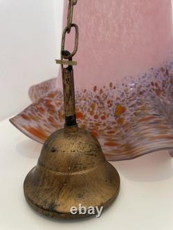 Pink Art Deco Ceiling Light Vintage Murano Style Italian Glass Pendant Shade
