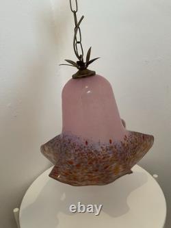 Pink Art Deco Ceiling Light Vintage Murano Style Italian Glass Pendant Shade