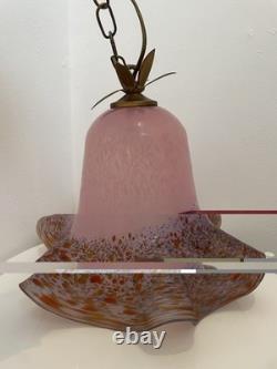 Pink Art Deco Ceiling Light Vintage Murano Style Italian Glass Pendant Shade