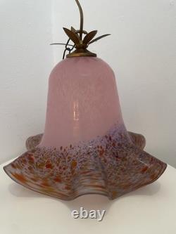 Pink Art Deco Ceiling Light Vintage Murano Style Italian Glass Pendant Shade