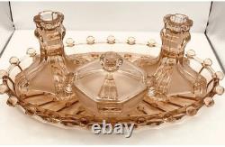 Pink Art Deco Stolzle Hermanova Hut Glass Dressing Table Set