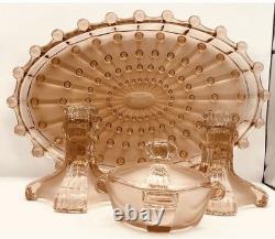 Pink Art Deco Stolzle Hermanova Hut Glass Dressing Table Set