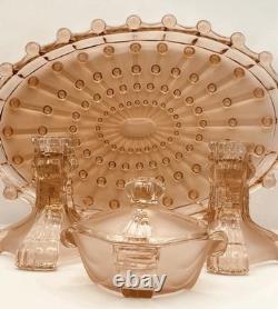 Pink Art Deco Stolzle Hermanova Hut Glass Dressing Table Set