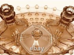 Pink Art Deco Stolzle Hermanova Hut Glass Dressing Table Set