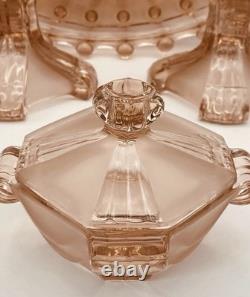 Pink Art Deco Stolzle Hermanova Hut Glass Dressing Table Set