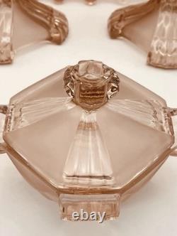 Pink Art Deco Stolzle Hermanova Hut Glass Dressing Table Set