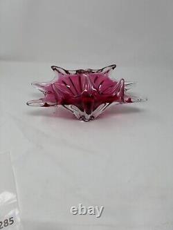 Pink Art Glass Abstract Bowl Czech Egermann 1960s Major Centerpiece