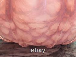 Pink Art Glass Bowl Hand Blown Cased Glass Ruffled Freeform Centerpiece 10 Vtg