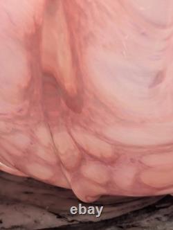 Pink Art Glass Bowl Hand Blown Cased Glass Ruffled Freeform Centerpiece 10 Vtg
