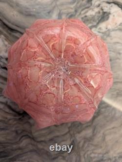 Pink Art Glass Bowl Hand Blown Cased Glass Ruffled Freeform Centerpiece 10 Vtg