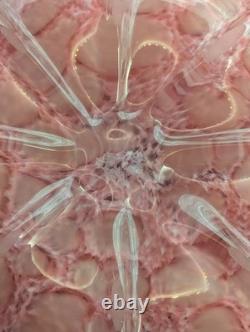 Pink Art Glass Bowl Hand Blown Cased Glass Ruffled Freeform Centerpiece 10 Vtg