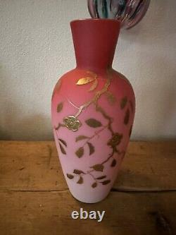 Pink Art Glass Gold Leaf English Vase