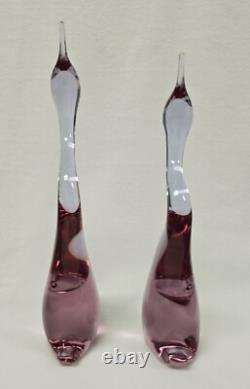 Pink Art Glass Heron Crane Bird Pair Miloslav Janku for Zelezny Brod Sklo 1960's