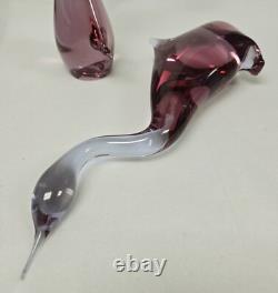 Pink Art Glass Heron Crane Bird Pair Miloslav Janku for Zelezny Brod Sklo 1960's