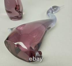 Pink Art Glass Heron Crane Bird Pair Miloslav Janku for Zelezny Brod Sklo 1960's