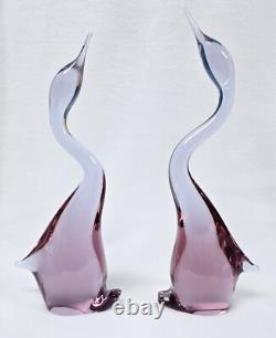Pink Art Glass Heron Crane Bird Pair Miloslav Janku for Zelezny Brod Sklo 1960's