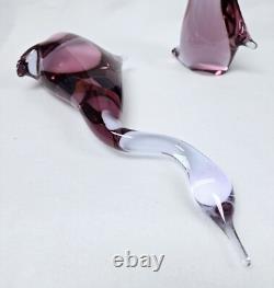 Pink Art Glass Heron Crane Bird Pair Miloslav Janku for Zelezny Brod Sklo 1960's