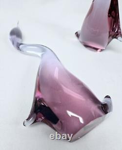 Pink Art Glass Heron Crane Bird Pair Miloslav Janku for Zelezny Brod Sklo 1960's