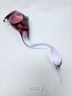 Pink Art Glass Heron Crane Bird Pair Miloslav Janku for Zelezny Brod Sklo 1960's