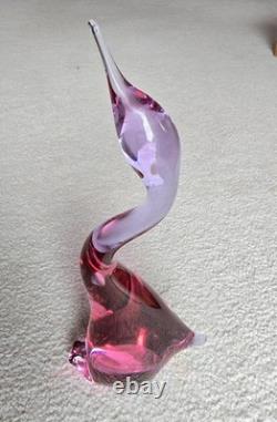 Pink Art Glass Heron Crane Bird Pair Miloslav Janku for Zelezny Brod Sklo 1960's