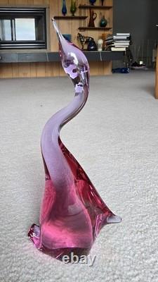 Pink Art Glass Heron Crane Bird Pair Miloslav Janku for Zelezny Brod Sklo 1960's