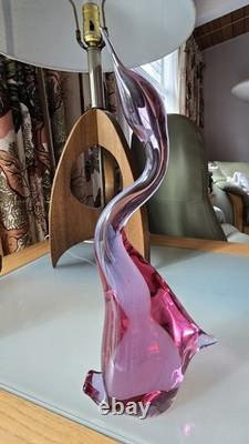 Pink Art Glass Heron Crane Bird Pair Miloslav Janku for Zelezny Brod Sklo 1960's