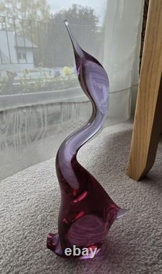 Pink Art Glass Heron Crane Bird Pair Miloslav Janku for Zelezny Brod Sklo 1960's