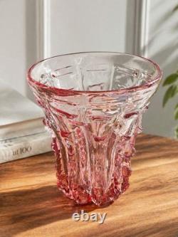 Pink Art Glass Vase Heavy Sculptural Bowl Mid Century Modern 8