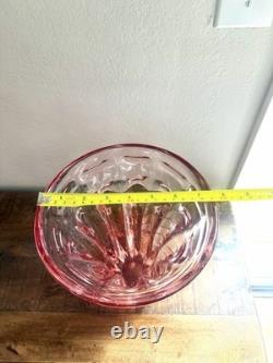 Pink Art Glass Vase Heavy Sculptural Bowl Mid Century Modern 8