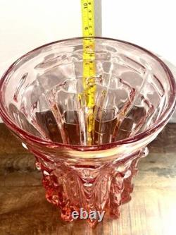 Pink Art Glass Vase Heavy Sculptural Bowl Mid Century Modern 8