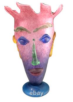 Pink Art Glass Vase with Face by Christopher Belleau Signed / Receipt